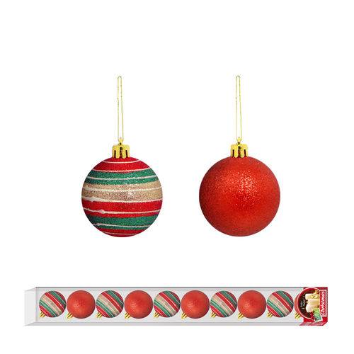 Bola de Natal Vermelho com Riscos Brilhantes - 10 Unidades