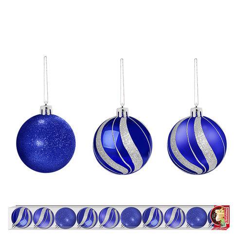 Bola de Natal Waves Azul Brilhante com 10 Unidades