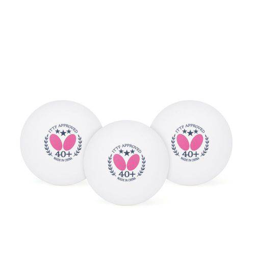 Bola de Tênis de Mesa Butterfly Branca Three Star Ball 40+ Plastic - Embalagem com 03 Unidades