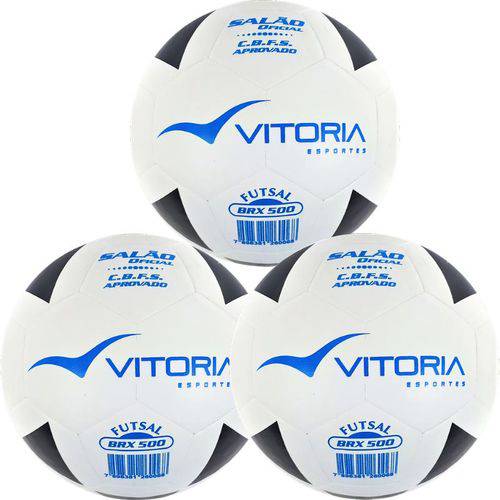 Bola Futsal Vitória Oficial Brx 500 Kit com 3 Unidades