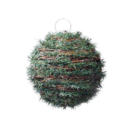 Bola Rattan Decoração Natal P/ Pendurar 15cm Verde
