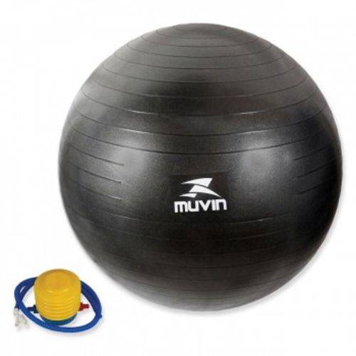 Bola Suica para Pilates 65cm Preta com Bomba de Inflar Muvin