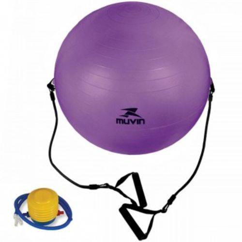 Bola Suica para Pilates com Extensor Roxo 65cm Muvin