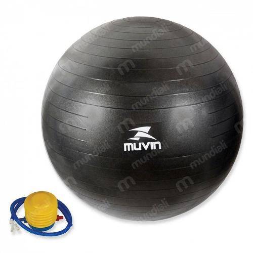 Bola Suica para Pilates Preta 55cm com Bomba de Inflar Muvin
