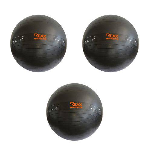 3 Bola Suiça Pilates Reax 55 65 75cm C/ Faixa de Exercicios Reax C/ Bomba