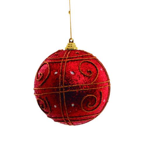 Bola Vermelha com Desenhos Ouro, Pequena 8cm C/6 Unidades- Cod. Cromus: 1213184