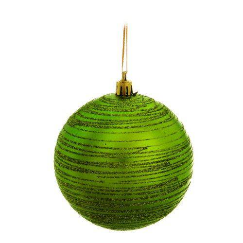Bolas Arvore de Natal Fosco Verde com Anéis em Glitter - 4 Unidades 10 Cm