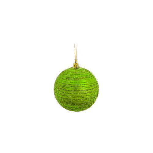 Bolas Arvore de Natal Fosco Verde com Anéis em Glitter - 6 Unidades 8 Cm