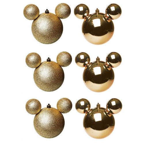 Bolas de Natal Disney - Mickey - Dourada - 6 Uni.
