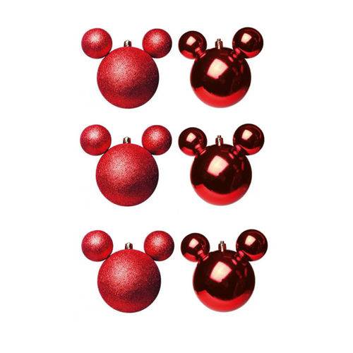 Bolas de Natal Disney - Mickey - Vermelho - 6 Uni.