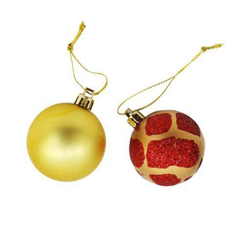 Bolas Enfeite de Natal 5cm Vermelho e Ouro C/ 08 Unidades