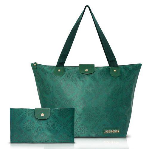 Bolsa Shopper com Alça Grande Dobrável Compacta Estampa Damasco Jacki Design Verde