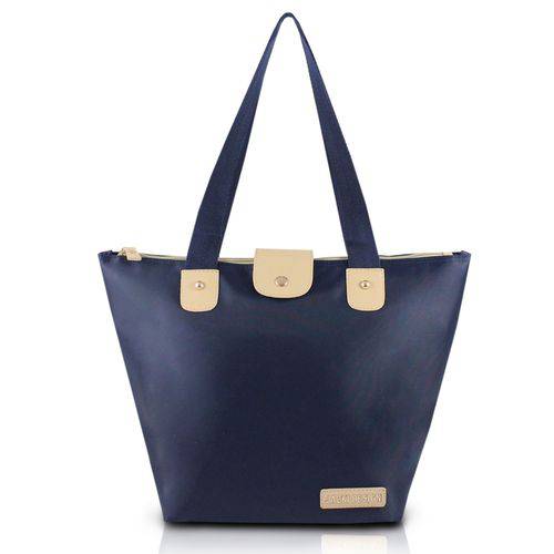 Bolsa Shopper Lisa de Colo Dobrável Grande com Alça e Bolso Interno Jacki Design Azul Escuro