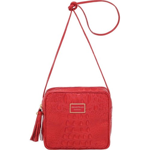 Bolsa Transversal Smartbag Casual Couro Croco Vermelho - 77254.20