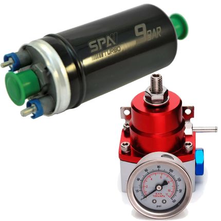 Bomba Elétrica de Combustível Externa 9 BAR + Dosador de Combustível Vermelho/Prata (VLRPU04-SALBCS01) (Confira Especificações)