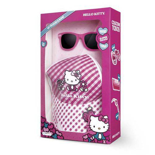 Boné + Óculos Hello Kitty Multikids Rosa