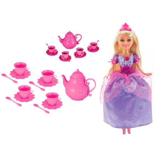 Boneca Articulada e Acessórios - Funville Sparkle Girlz - Conjunto de Chá e Fada Princesa - Dtc
