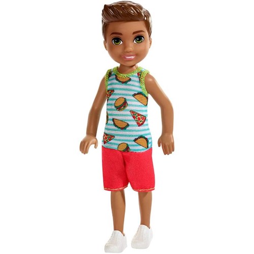 Boneca Barbie Família - Chelsea Club - Menino Camiseta Pizza/hamburger Fxg78 - MATTEL