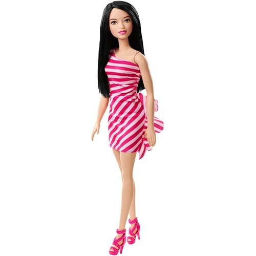 Boneca Barbie Fashion And Beauty - Morena Vestido Listrado Rosa Fxl70 - MATTEL