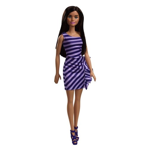 Boneca Barbie Fashion And Beauty - Morena Vestido Listrado Roxo Fxl69 - MATTEL
