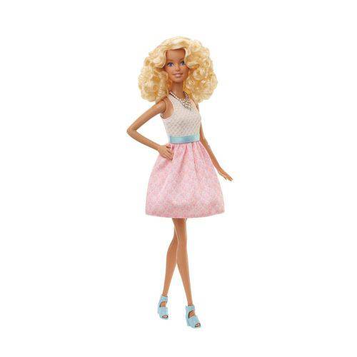 Boneca Barbie Fashionistas - Vestido Rosa e Branco - Loira Dgy57