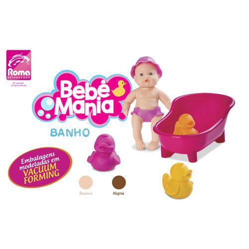 Boneca Bebê Mania Banho C/ Banheira - Roma