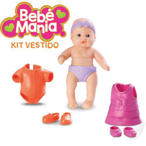 Boneca Bebe Mania Kit Vestido