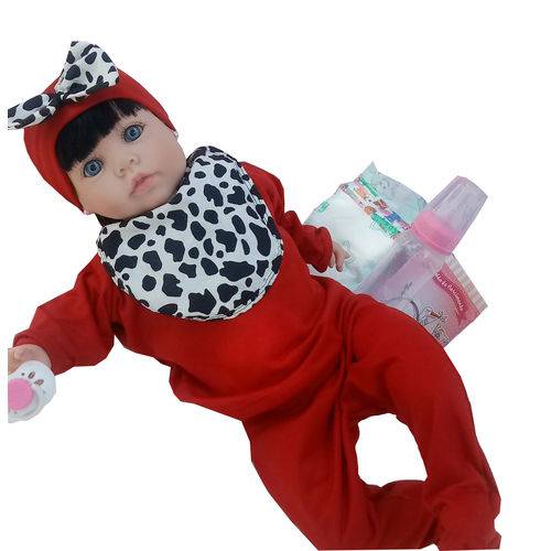 Boneca Bebê Reborn Morena Roupa Vermelha com Babador