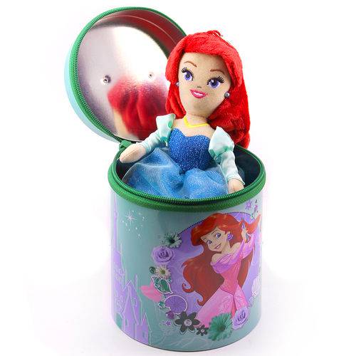 Boneca Chaveiro Ariel 23cm na Lata Princesas - Disney