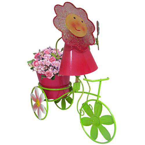 Boneca de Flor com Bicicleta para Enfeite e Decoraçao Jardim e Flores