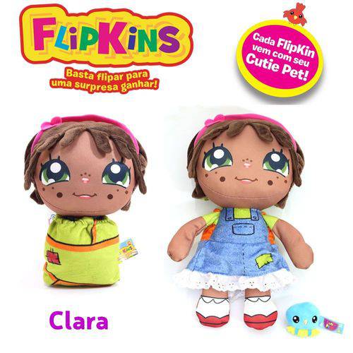 Boneca de Pano Macia Flipkins 2 em 1 com Mini Pet Dtc - Modelo:6 - Clara