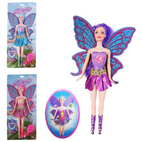 Boneca Fada Candy Fairy Bate as Asas Colors com Pente Som e Luz a Bateria na Cartela