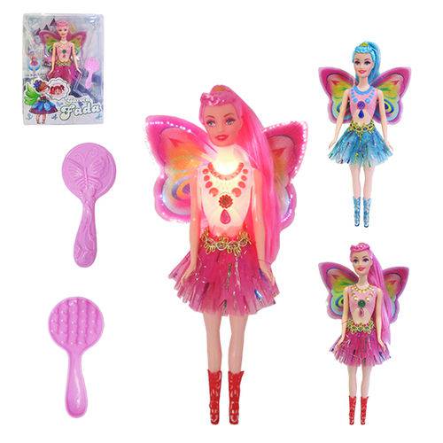 Boneca Fada Garota Colors com Pente Som e Luz a Bateria na Cartela