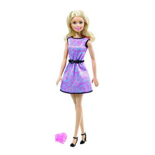 Boneca Loira Vestido Roxo Fashion - Barbie Drn75