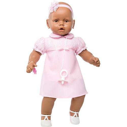 Boneca Meu Bebê Negro Estrela Vestido Rosa Coleção Bebezinhos