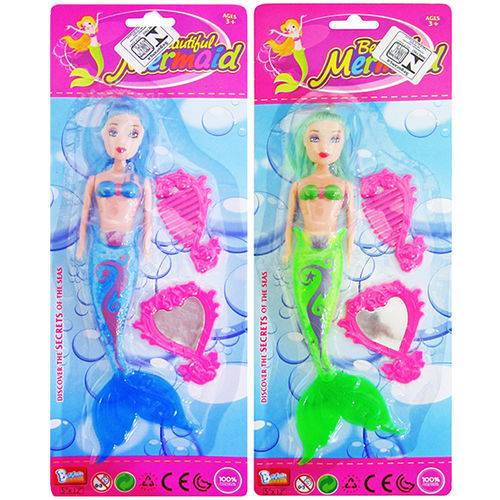 Boneca Sereia Beautiful Mermaid Colors com Acessorios 3 Pecas na Cartela