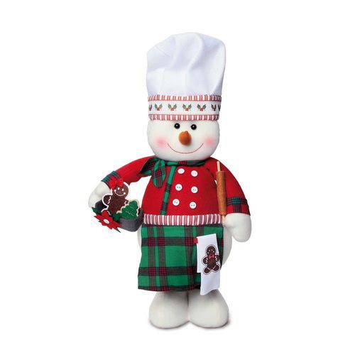 Bonece de Neve Chef Cozinha Decoração Natal 52x30 Cm Vermelha