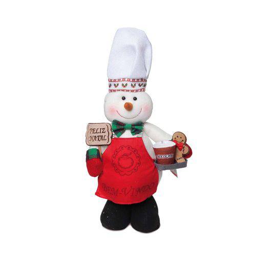 Bonece de Neve Chef Cozinha Decoração Natal 39x20 Cm Vermelha
