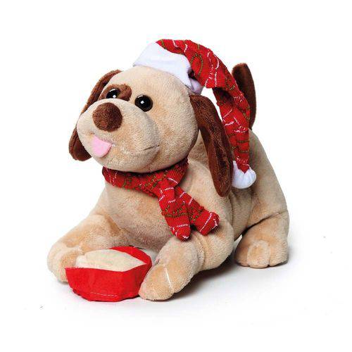 Boneco Cachorro C/ Osso Musical Decoração Natal Vermelha