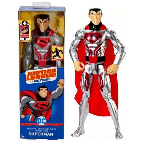 Boneco Herói Superman Super Homem Armadura de Aço Cinza Liga da Justiça - Mattel