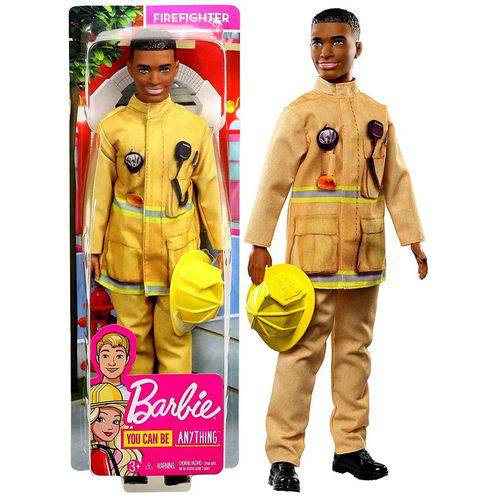 Boneco Ken Negro Profissões Bombeiro Namorado Barbie Mattel