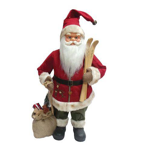 Boneco Papai Noel 30cm com Esquie na Mão Decoração Natal
