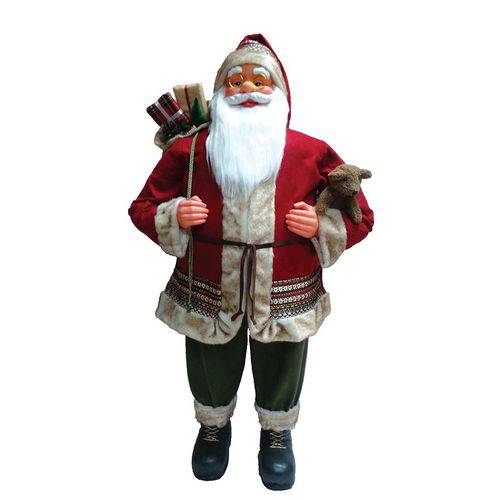 Boneco Papai Noel 45cm Tradicional com Urso Decoração Natal
