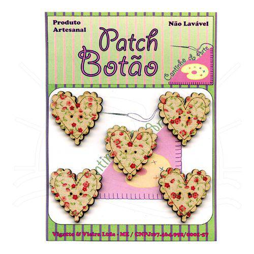 Botão Patch Coração Trabalhado Rosa 1258 - 5 Unid