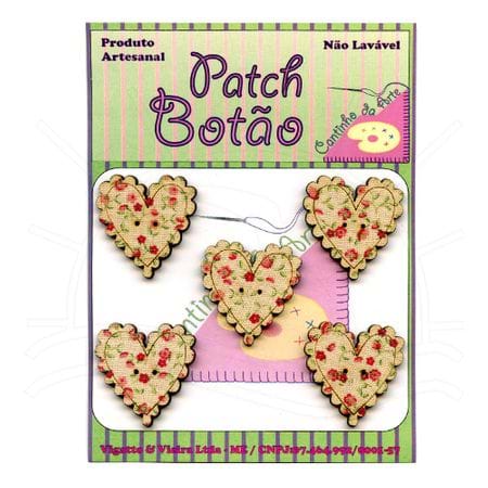 Botão Patch Coração Trabalhado Rosa 1258 - 5 Unid