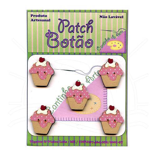 Botão Patch Cupcake Morango 1105 - 5 Unid