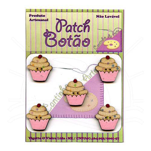 Botão Patch Cupcake Rosa 1103 - 5 Unid