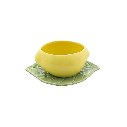 Bowl com Pires de Cerâmica Limão 410ml 15,5x7,5cm