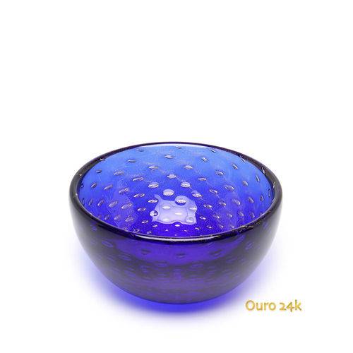 Bowl Tela Azul com Ouro - Murano - Cristais Cadoro