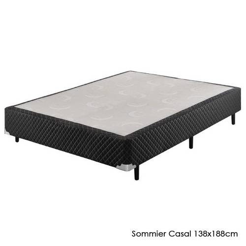 Box Sommier Casal Soft Comfort Preto com Pés Fixo, Tecido Antiderrapante 138x188x37 Cm